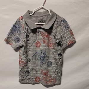 Marvel Gray Polo with Red and Blue Superhero Print